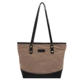 Quilted tote bag in brown fabric with black trim and contrast stitching detail - Khaki