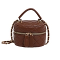 Classic dark brown quilted leather crossbody box bag with gold chain and top handle - Khaki