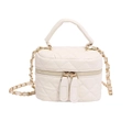Quilted cream white mini vanity bag with gold chain strap and top handle design - White