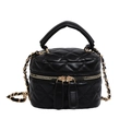Classic black quilted crossbody bag with golden chain strap and double zipper detail - Black