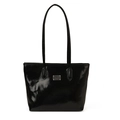 Sac cabas noir brillant minimaliste avec finition vernie et plaque métallique - Sans Pendentif / Noir