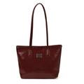 Sac cabas en cuir verni bordeaux foncé avec plaque argentée et longues bandoulières - Sans Pendentif / Rouge