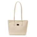 Sac fourre-tout minimaliste en simili cuir blanc cassé avec plaque en métal argenté - Sans Pendentif / Blanc