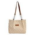 Borsa tote beige a scacchi con cinturini marroni e dettagli a catena per donna - Marrone e Beige