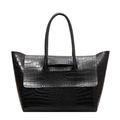 Bolso tote grande negro con textura de cocodrilo, cierre de solapa y asas finas - 41*12*26 / Negro