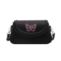 Elegante bolso de hombro negro con bordado de mariposa rosa de estilo sofisticado - Negro