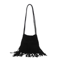 Bolso cubo retro de ante negro con flecos largos y correas dobles para el hombro - Negro