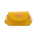 Bolso bandolera de cuero PU amarillo con bordado de mariposa rosa y herrajes dorados - Amarillo