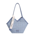 Bolso cubo de tweed azul con diseño en V y correa de hombro en contraste para mujer - Azul