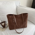 Brown corduroy tote bag for women featuring a minimalist design and spacious capacity - Brown
