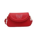 Bolso bandolera de cuero rojo con bordado de mariposa rosa y detalles dorados - Rojo