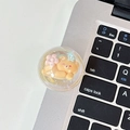 Macro shot of cute 3D bear and flower details inside a clear glitter phone grip - Crystal Ball Stand - Dreamy Bubble - No. 26