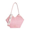 Bolso tote de tweed rosa con apertura en V y detalles de correa decorativa blanca - Rosa