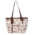 Sac fourre-tout contrasté avec graffiti d'ours de dessin animé et pendentif lapin - Marron (Sans Pendentif)