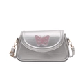 Sac bandoulière argenté métallisé avec broderie papillon rose et fermoir doré - Argent