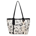 Sac fourre-tout tendance avec imprimé graffiti noir et pendentif lapin mignon - Noir (Sans Pendentif)