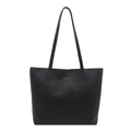 Modische schwarze Leder-Shopper-Tasche mit goldener Schrift und langen Schulterriemen - Schwarz