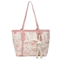 Sac fourre-tout blanc avec imprimé graffiti ours rose et breloque lapin - Rose (Sans Charme)