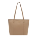 Große Shopper Tasche aus beigem Kunstleder mit eleganten vertikalen Ziernähten - Khaki