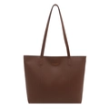 Große dunkelbraune Leder-Shopper-Tasche mit Goldaufdruck auf sauberem weißem Hintergrund - Dunkelbraun