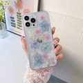 Floral iPhone case with embedded real dried flowers and silver foil in clear resin - Silver Foil Resin - Light Blue Larkspur / 17 Pro Max