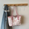 Large graffiti print tote bag with pink handles and cartoon street art style design - Pink Without Charm
