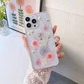 Floral iPhone case with real dried flowers and silver glitter in clear soft cover - Starry Resin - Pink Daisy / 17 Pro Max