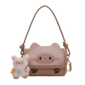 Graziosa borsa a tracolla a gatto in marrone e beige con ciondolo a orsetto peluche - Con Ciondolo / Cachi