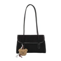 Sac bandoulière noir mat minimaliste pour femme avec charm ours et détail corde tressée - Avec Pendentif / Noir