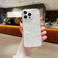 Detail of iPhone case with real pink dried flowers and sparkling silver glitter decoration - Starry Resin Pressed Flower - Pink / iPhone 17 Pro Max