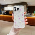 Detail of real dried flower phone case with silver glitter for iPhone 17 Pro Max - Starry Resin Pressed Flower - Purple / iPhone 17 Pro Max