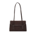 Sac hobo marron foncé en daim avec bordures en cuir lisse et doubles bandoulières - Sans Pendentif / Marron