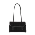 Sac à épaule minimaliste en daim noir avec bordure en cuir et doubles bandoulières - Sans Pendentif / Noir