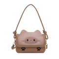 Borsa a tracolla marrone da ragazza in pelle PU con orecchie di gatto e impronte - Senza Ciondolo / Cachi