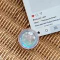 Macro detail of round heart crystal ball phone grip with iridescent glitter and foil - Dreamy Bubble No. 110