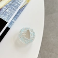 Detail of heart-shaped mirror phone grip with blue glitter and 'mi ne' text - Adhesive Sequin Heart Mirror - Glitter Blue