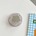 Close-up of rhinestone phone grip with floral mirror and sparkling red glitter details - Magnetic Glitter Flower Mirror - Red