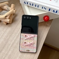 Detail of woven fabric texture and pink bow ornaments on a foldable phone case - Woven Texture-2 Hand-tied Bows-Colorful Pink / Samsung ZFlip3