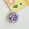 Detailed view of ocean theme phone grip with starfish shell pearls and purple glitter - White Rhinestone Magnetic - Ocean Starfish - Dark Purple