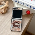 Detail of woven tweed phone case with brown 3D bows for Samsung Galaxy Z Flip series - Woven Texture-2 Hand-tied Bows-Colorful Brown / Samsung ZFlip3