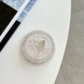 Dettaglio del supporto per telefono con specchio a cuore, strass e glitter rosa - Specchio a Cuore con Paillettes Magnetico - Rosa