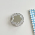 Detail of glitter phone grip with rhinestones and built-in mirror on a clean surface - Magnetic Glitter Flower Mirror - Silver