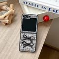 Detail of grey tweed phone case with black bows for Samsung Galaxy Z Flip foldable models - Woven Texture-2 Hand-tied Bows-Black / Samsung ZFlip3