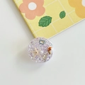 Detail of round ocean-style phone grip with purple glitter, seashells, and pearls - Epoxy Stand - High Glitter Ocean - Light Purple
