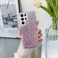Detailed view of pink glitter sparkle case on Samsung S24 Ultra with glossy finish - Samsung A14 / Pink