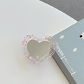 Détail du support magnétique cœur pour téléphone avec paillettes et mini miroir de maquillage - Support Transparent Miroir de Coeur à Paillettes (Rouge)
