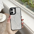 Custodia per iPhone in pelle bianca con trama a serpente e cornice protettiva nera - Motivo Pelle di Serpente-Bianco / iPhone 17 Promax