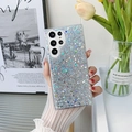 Close-up of sparkling silver glitter phone case with colorful sequins for Samsung S24 Ultra - Samsung A14 / Silver
