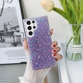 Close-up of a sparkling purple glitter phone case held by a model for Samsung S24 Ultra - Samsung A14 / Purple