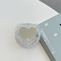 Vue détaillée du support miroir magnétique en forme de cœur avec paillettes et strass - Miroir de Coeur Magnétique à Paillettes (Bleu-Zirconia Blanc)
